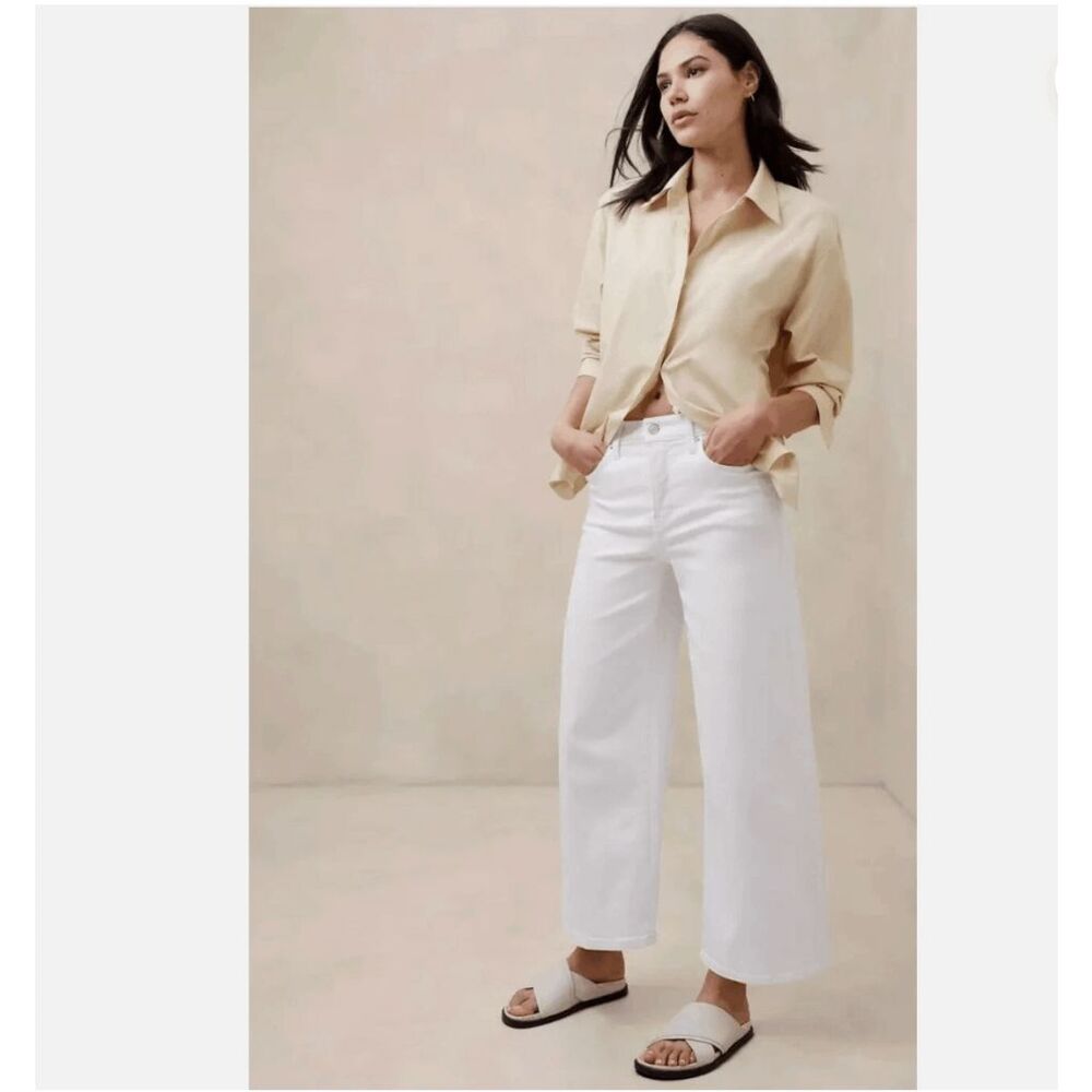 Banana Republic White Wide Leg Crop Jeans 29 High Rise Coastal Preppy